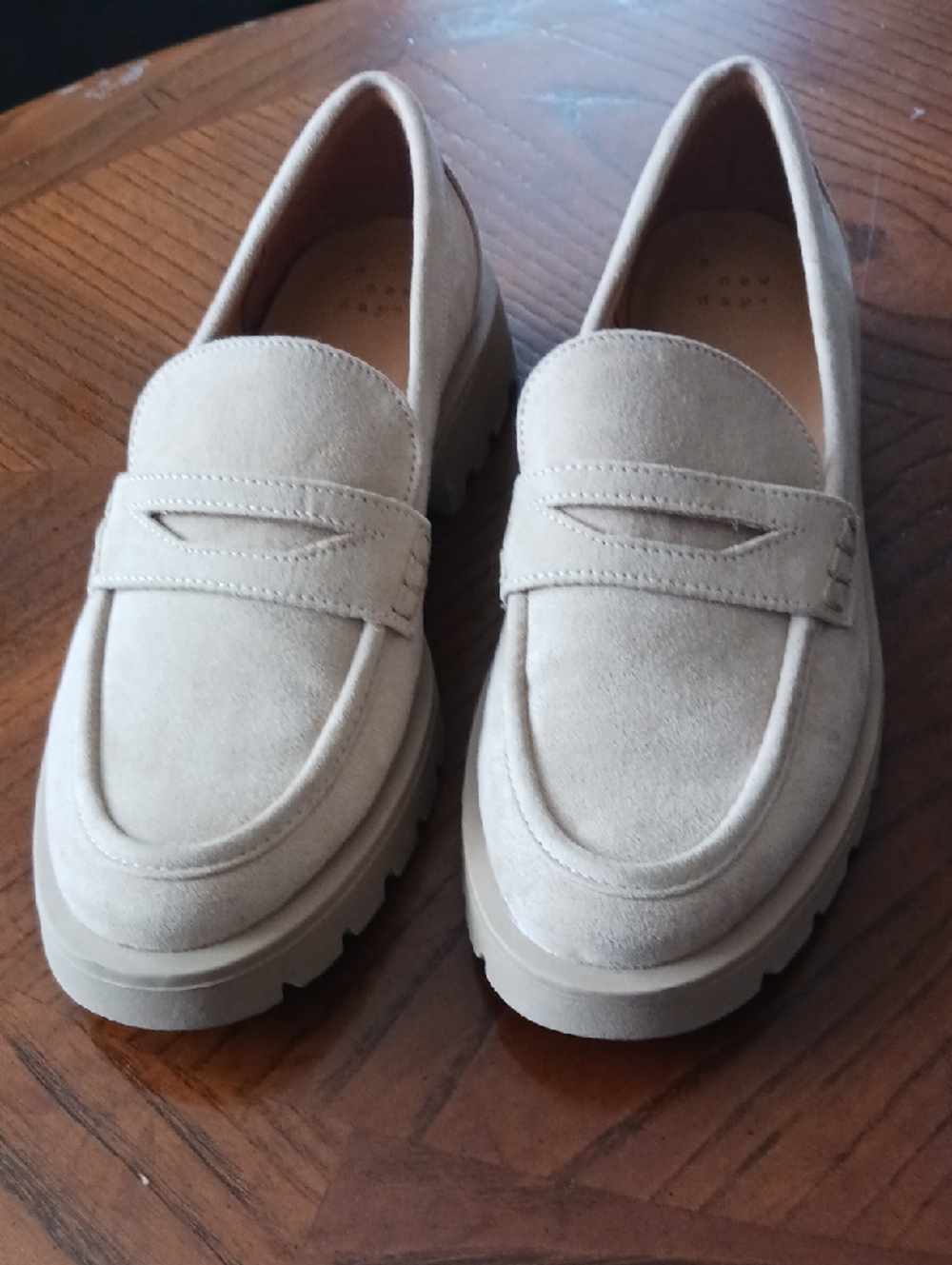Women's Suede Penny Loafers in Light Beige